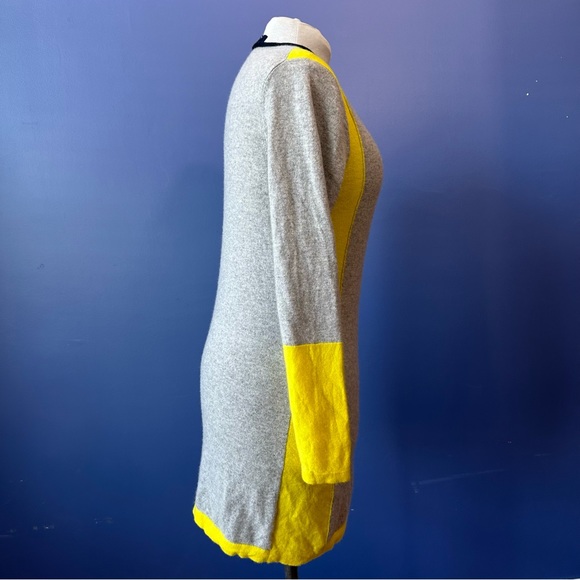 Soft 100% Cashmere Gray Yellow Sweater Dress Warm Magaschoni Knit Woven - Picture 3 of 7